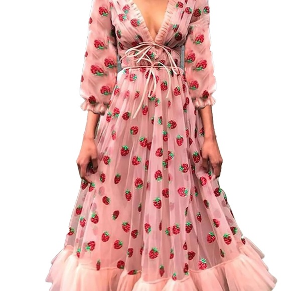 Women’s Pink Strawberry Dress - Picture 2 of 7